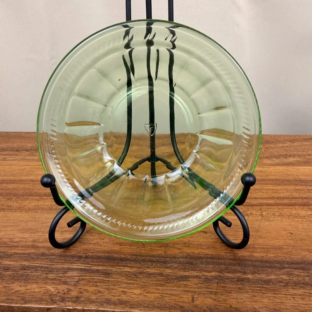 Federal Glass Colonial Fluted Rope Green Uranium Glass Bowls Depression Set (6)